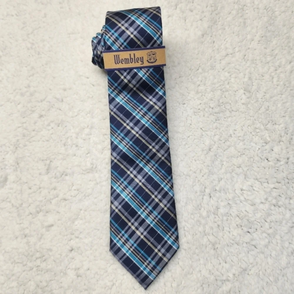 Wembley Aqua Blue Plaid Men's Tie